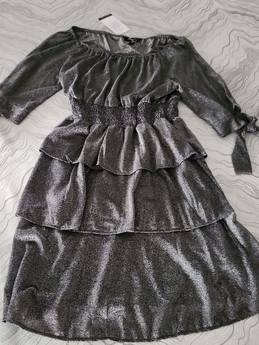 mittoshop Metallic Silver Ruffled Tiered Dress